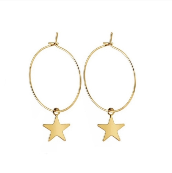 Free People Gold Star Hoop Earrings - Picture 3 of 3
